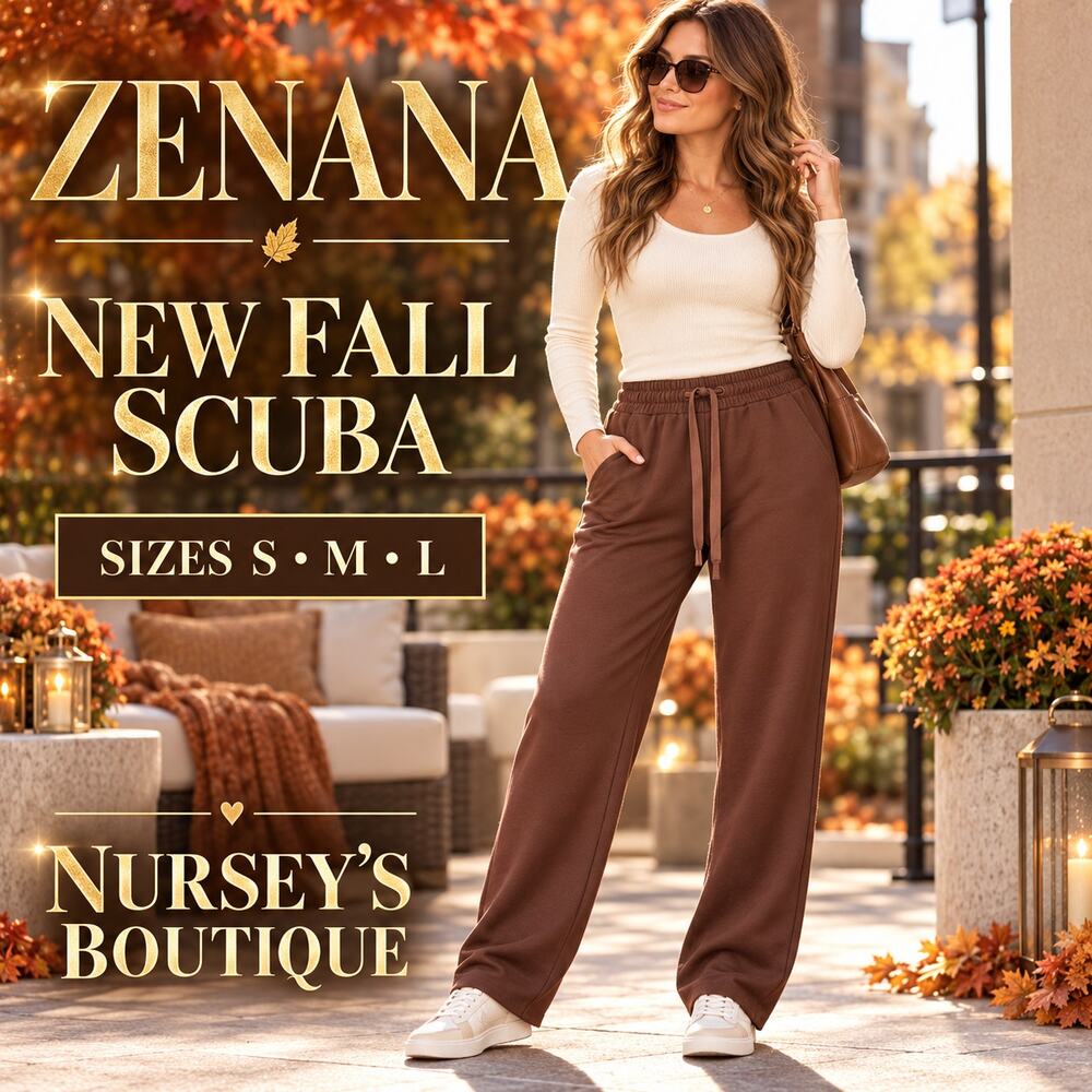 Zenana Scuba Wide Leg Pants Small Chocolate Brown Drawstring NIB